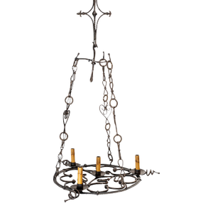 Early 20th Century Flat Base Wrought Iron Chandelier