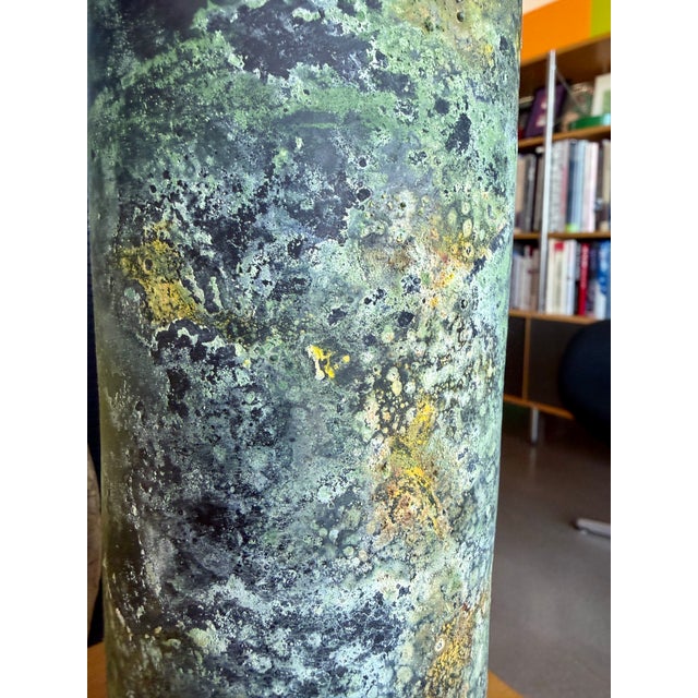 Glass Vintage Murano Scavo Corroso Glass Cylinder Vase Acid Green and Yellow For Sale - Image 7 of 15