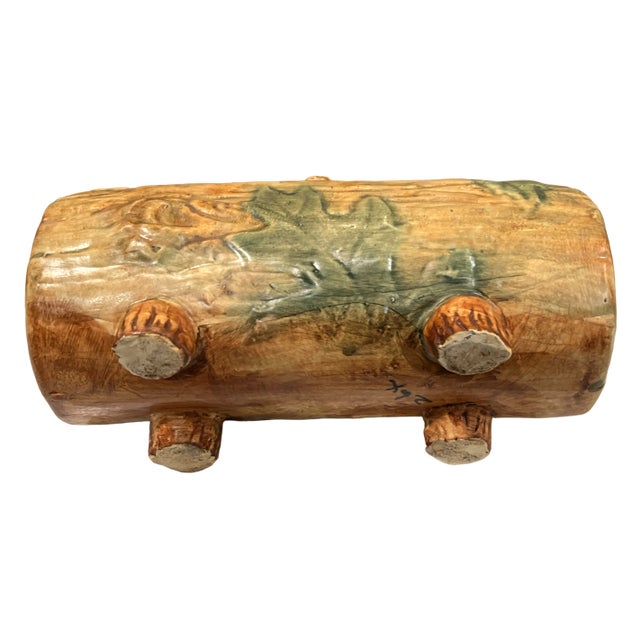 1920s Weller Pottery Faux Bois Oak Leaf Woodcraft Log Jardiniere For Sale - Image 9 of 10