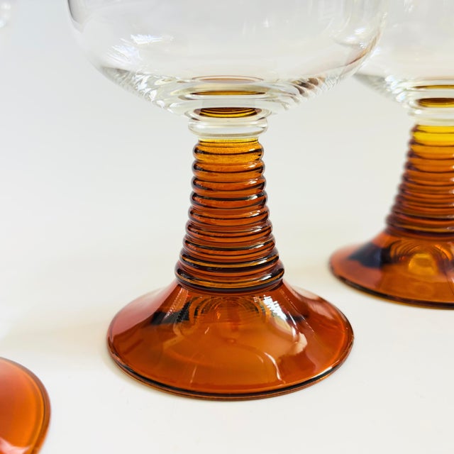 German Roemer Coupe Wine Glasses With Amber Stems - Set of 4 For Sale In San Francisco - Image 6 of 8