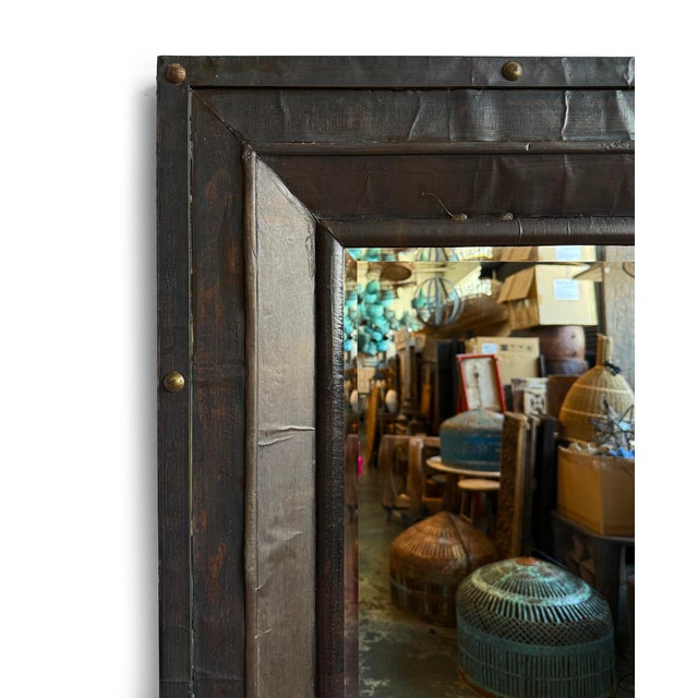 Beautiful vintage full length black metal mirror. Wood frame covered with thin metal sheet with hints of aged copper and...