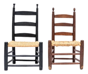 Early 20th Century Antique Ladder Back Woven Rush Seat Children’s Chairs—A Pair