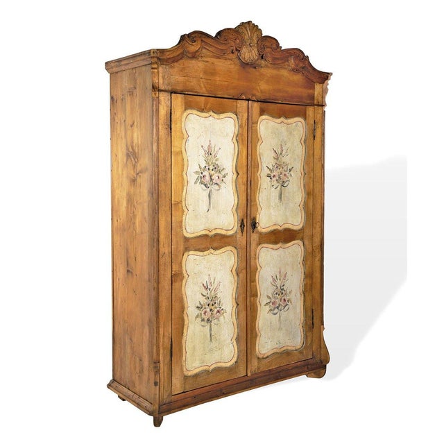 1920s Vintage Decorated Wardrobe in Fir, 1920s For Sale - Image 5 of 5