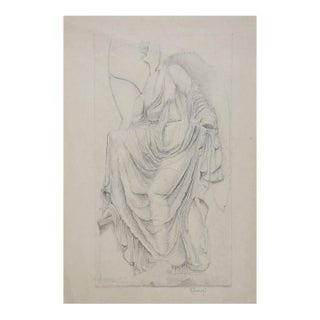 Vintage 1920s Architectural Drawing of Draped Figure Statue For Sale