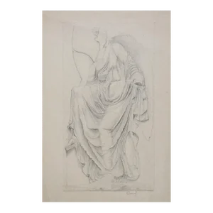 Vintage 1920s Architectural Drawing of Draped Figure Statue