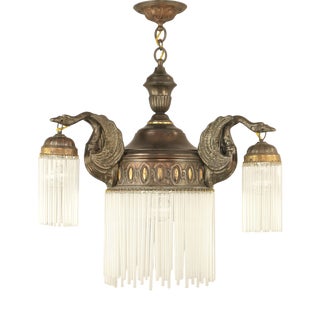 Art Nouveau Burnished Brass Chandelier, Vienna, 1910s For Sale