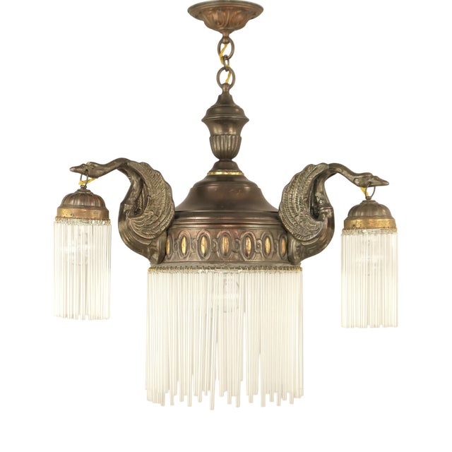 Art Nouveau Burnished Brass Chandelier, Vienna, 1910s For Sale