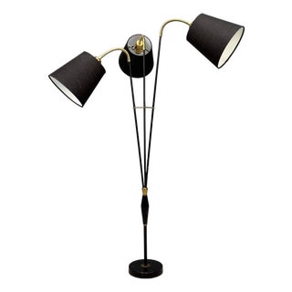 Ajh, Swedish Modern, Adjustable Floor Lamp, Metal, Brass, Sweden, 1950s For Sale
