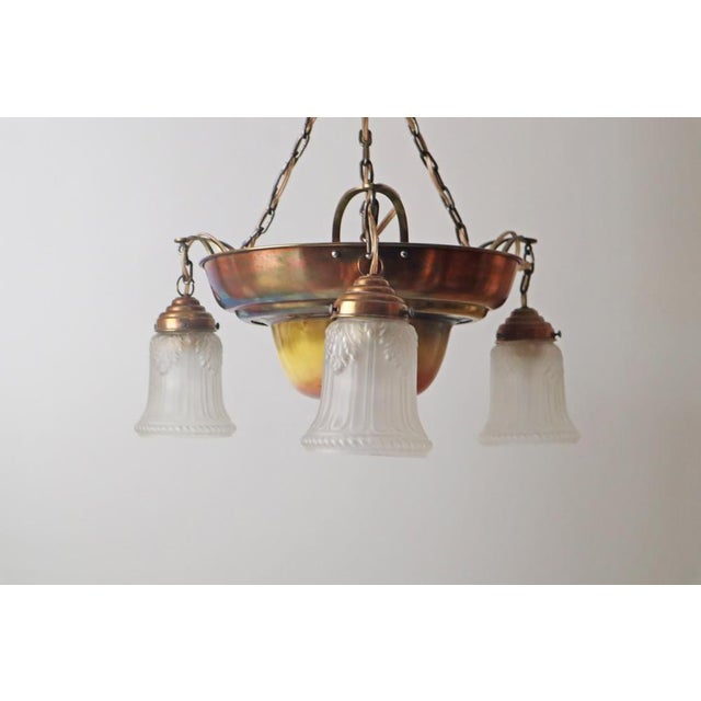 Danish Art Nouveau Chandelier in Brass, Copper and Ceramic, 1910s For Sale - Image 9 of 18