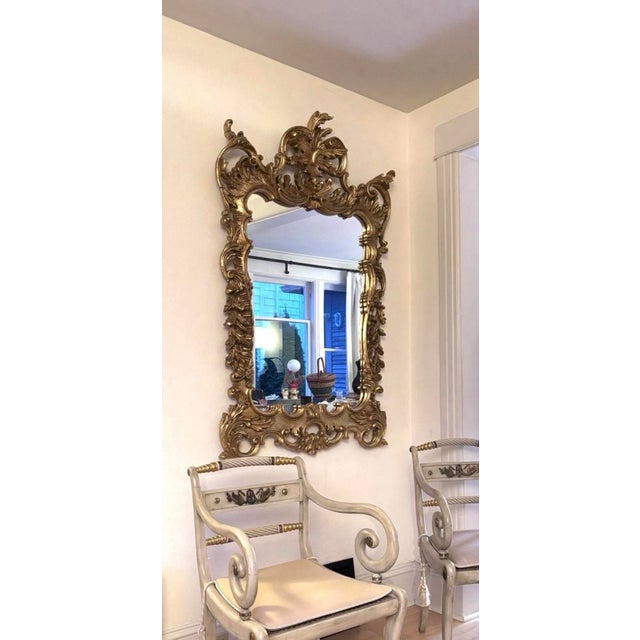 Large Mid-Century Italian Rococo Style Hand-Carved Giltwood (Gold) Mirror For Sale - Image 4 of 4