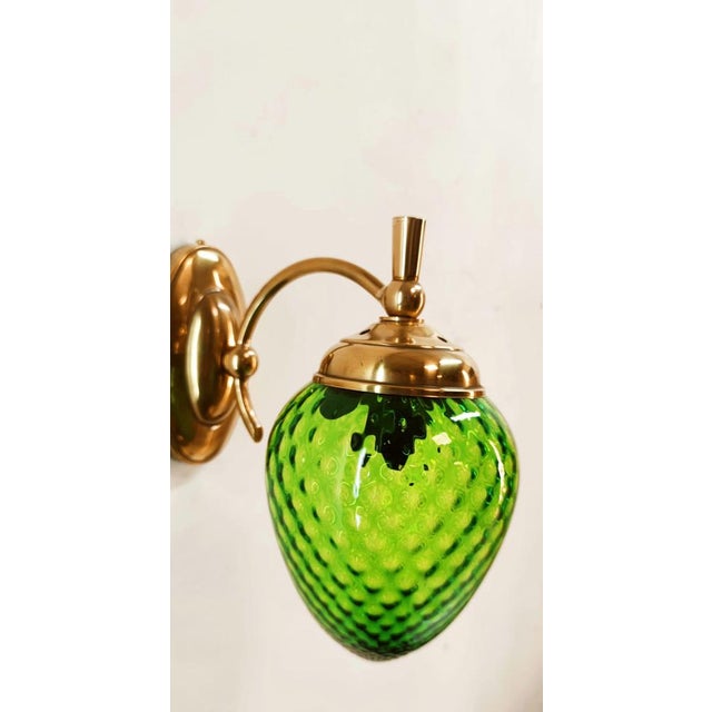 Green Glass & Brass Wall Light For Sale - Image 9 of 18