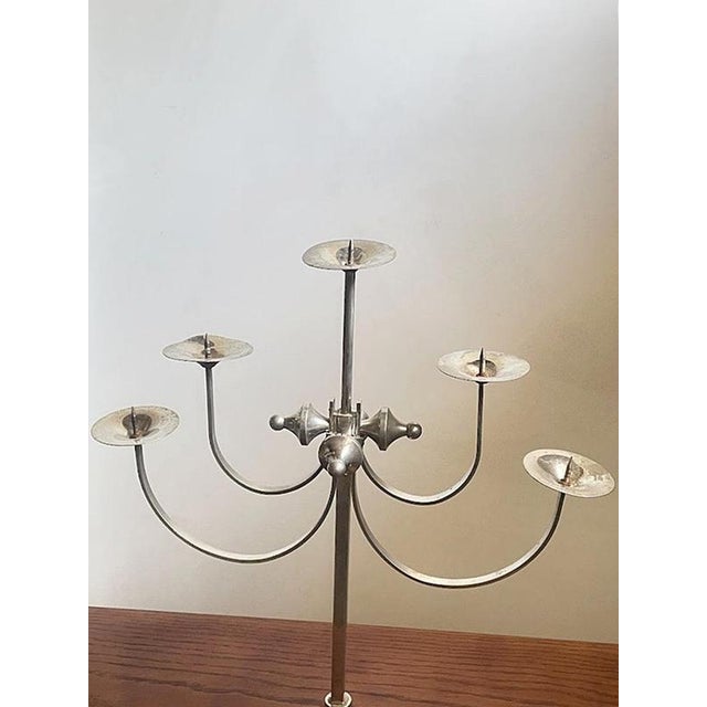 Sculptural Metal 5-Arm Candelabra by Attila Demcsik, Hungary, 1980 For Sale - Image 9 of 11