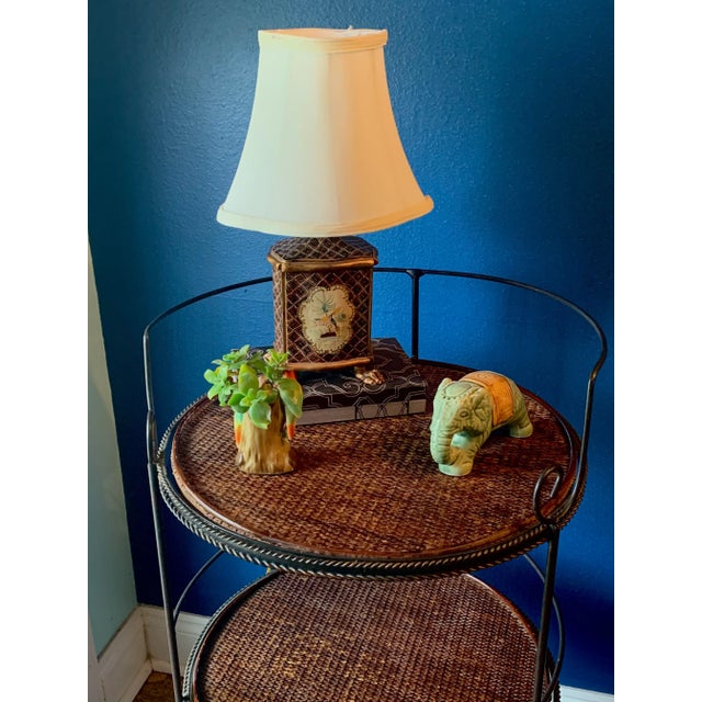 Vintage Wicker 3 Tiered Standing Shelf For Sale - Image 4 of 5