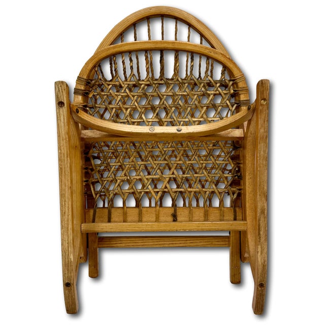 Vintage Mid 1900s "Snow Shoe" Style Stream Bent Ash Wood & Hand Woven Hide Canoe & Camping Folding Chair For Sale - Image 13 of 18