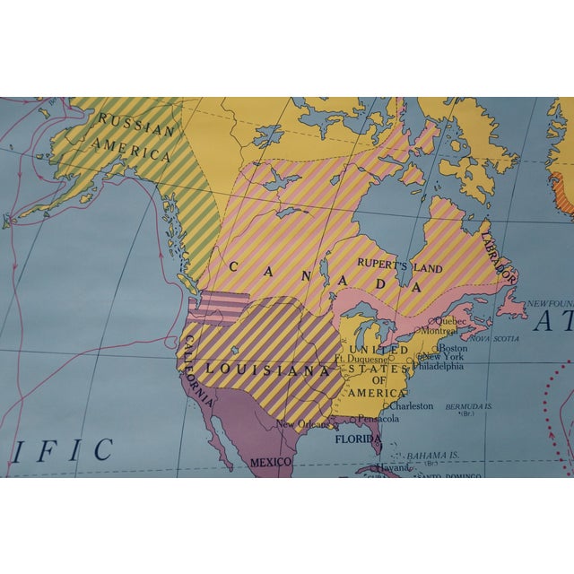 Antique Colonial Powers 1783 Historic World Wall Map a J Nystrom Pull Down 50" For Sale - Image 12 of 17