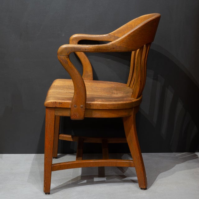 Antique Solid Quarter-Sawn Oak Banker's Chairs c.1934 For Sale - Image 12 of 18