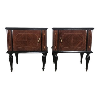 Mid-Century Modern Mahogany Burl Nightstands with Glass Top, 1960, Set of 2 For Sale