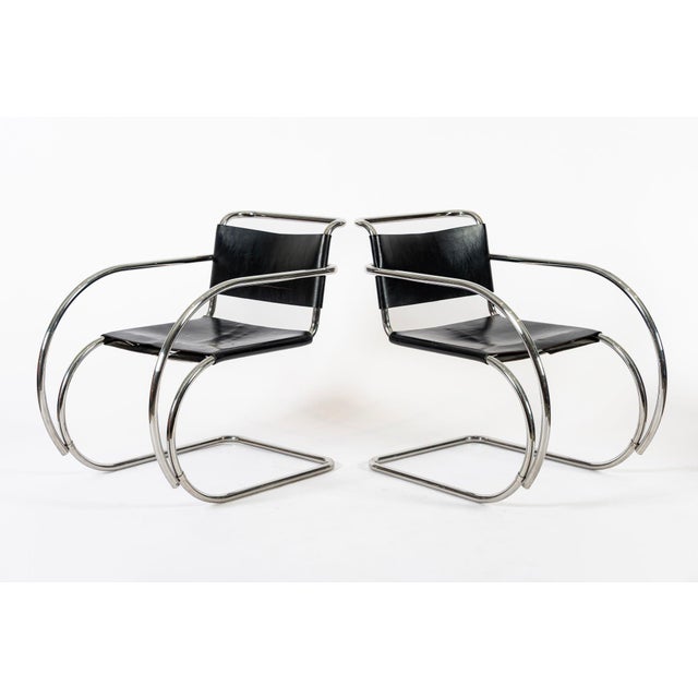 Bauhaus Mr20 Black Leather Arm Chairs by Mies Van Der Rohe for Knoll, 1979 For Sale In Detroit - Image 6 of 13