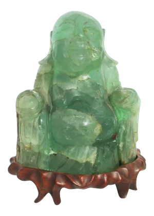 Vintage Chinese Fluorite Hotei Buddha on Wooden Stand