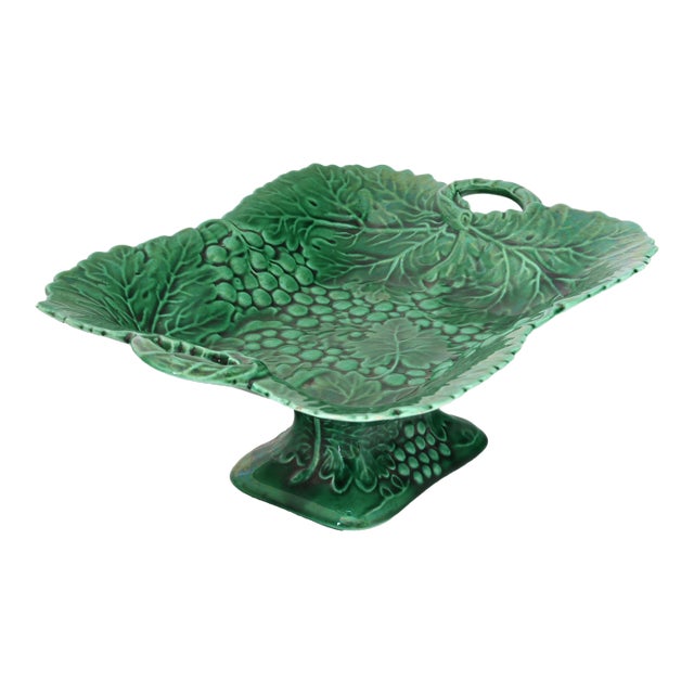 English Green Majolica Compote For Sale