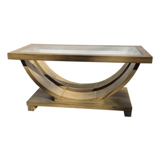 Rare 40s Solid Wood Coffee Table W/Glass Top Attributed to Brown Saltman - Refinished For Sale