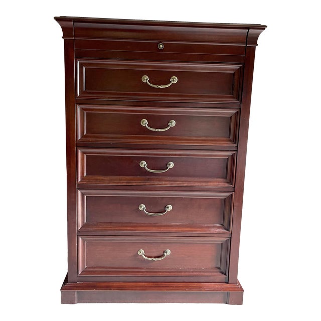 1990s Ethan Allen’s Black Cherry Wood Sable Medallion Chest of Drawers