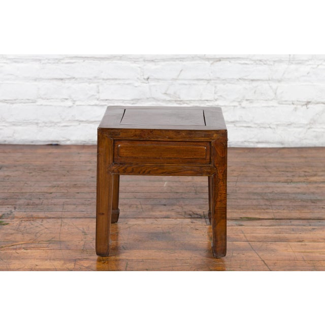 Brown Chinese Qing Dynasty 19th Century Elm Side Table with Single Drawer For Sale - Image 8 of 11