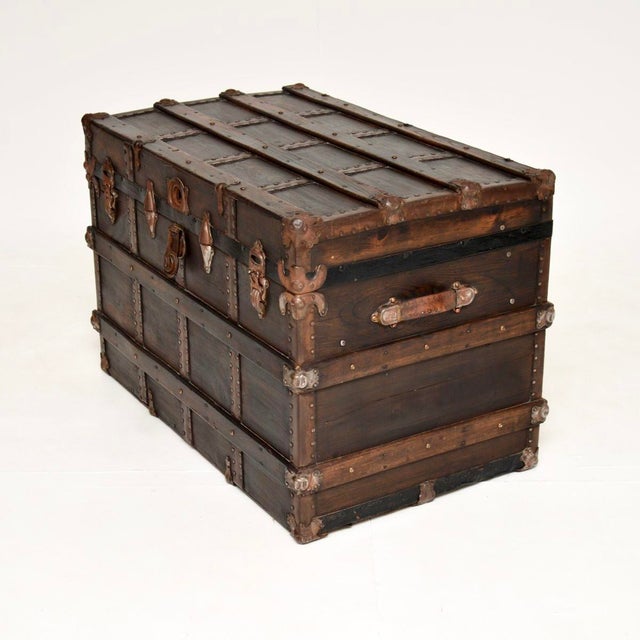 Wood Large Antique Pine Travel Trunk, 1900s For Sale - Image 7 of 15