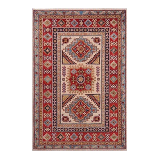 Southwestern Kazak Beige/Red Wool Rug - 3'5''x5'1'' For Sale