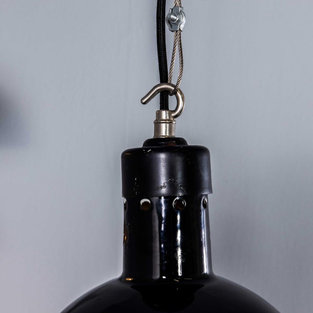 English Black Enamel Factory Lamp, 1940s For Sale - Image 4 of 11