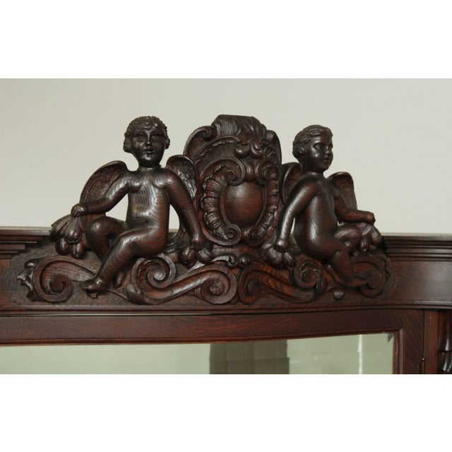 Horner Antique Oak Figural Carved Beveled Glass China Cabinet For Sale - Image 10 of 12