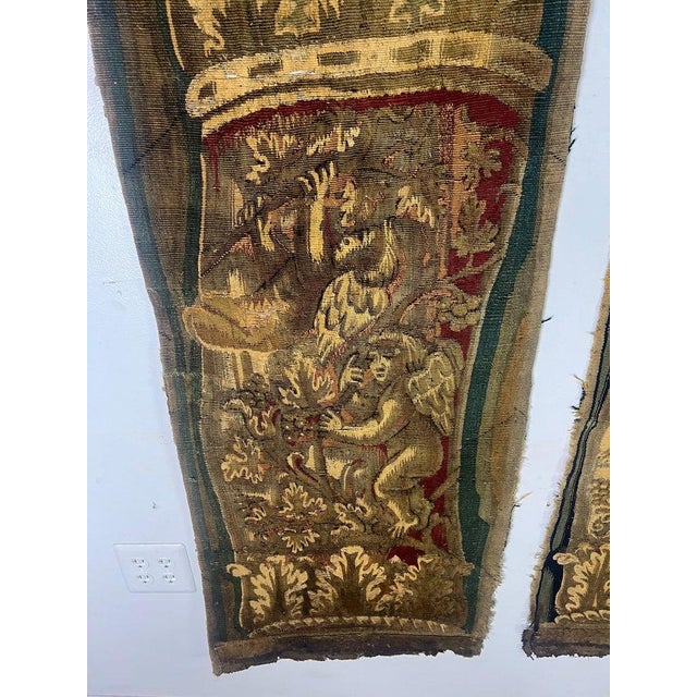 Brown Pair of 18th C. French Tapestry Panels With Cherubs For Sale - Image 8 of 11