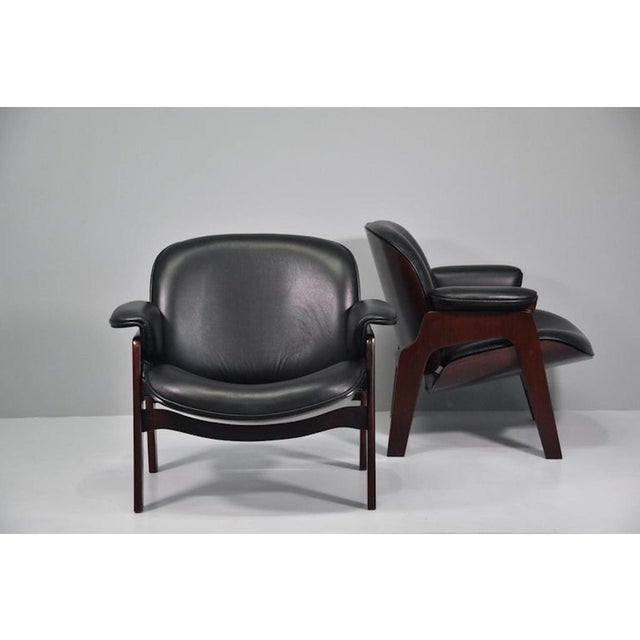Mid-Century Modern Vintage Chairs in Wood and Leather by Ico Parisi for Mim Roma, 1960s, Set of 2 For Sale - Image 3 of 18