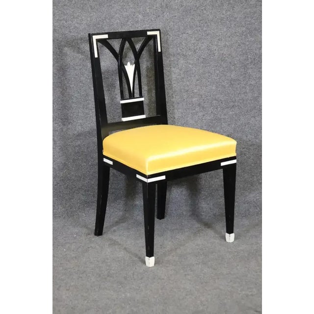 Wood Ebonized French Art Deco Style Dining Chairs in Yellow Upholstery - Set of 4 For Sale - Image 7 of 13