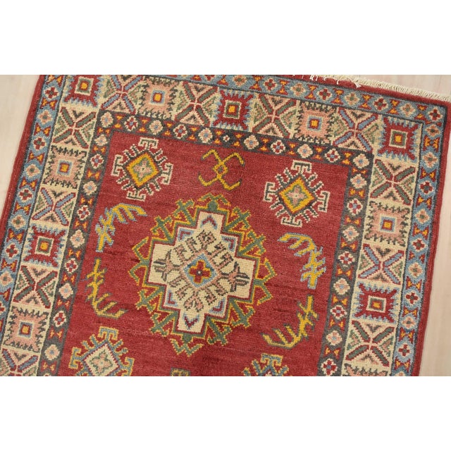 Kazak Runner 2’8” X 9’8” Red Wool Tribal Hand-Knotted Oriental Rug For Sale In Philadelphia - Image 6 of 13