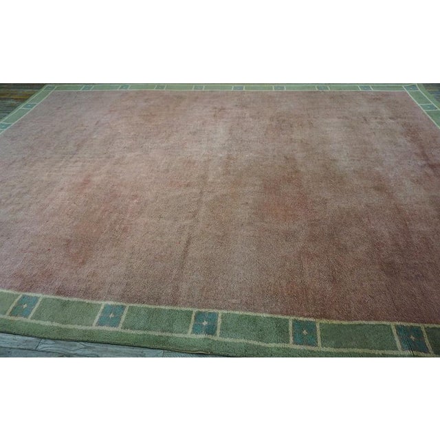 1930s Pink-Rose Open Field Antique Austrian Art Nouveau Vienna Werkstatte Rug 9'4" X 13'6" Knotted Wool Carpet For Sale - Image 4 of 11