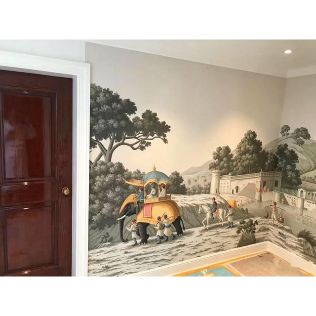 Exquisite hand‑painted panoramic mural inspired by antique Indian scenic art. This detailed scene features ceremonial...