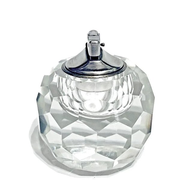 Large Mid Century Modern Faceted Hexagonal Heavy Crystal Cigarette Lighter For Sale - Image 4 of 8