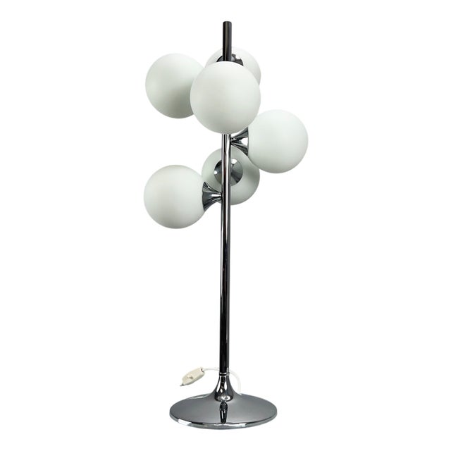 Space Age Table Lamp with Tulip Base and White Opal Glass Globes, Germany, 1970s For Sale