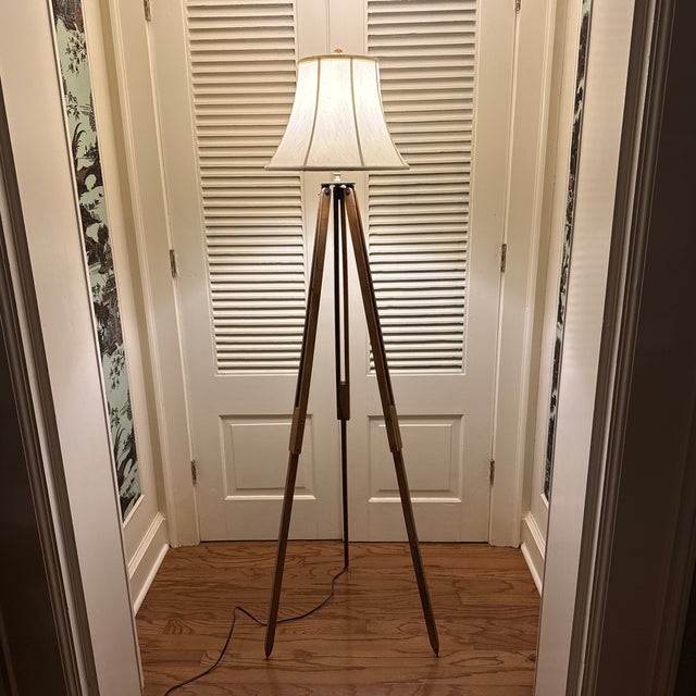Contemporary Antique Surveyors Tripod Floor Lamp For Sale - Image 3 of 10