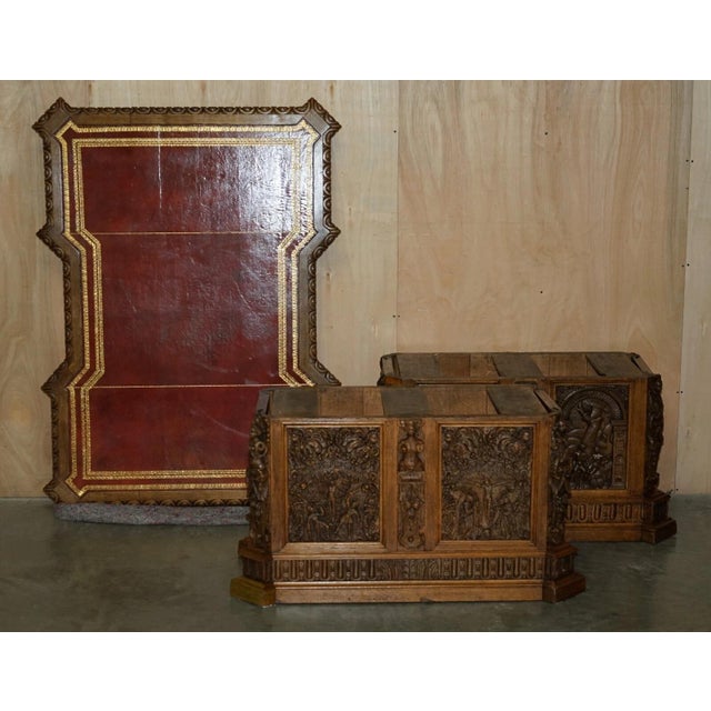 Museum Quality Victorian Walnut Partner Desk With 17th-Century Carved Panels For Sale - Image 4 of 18