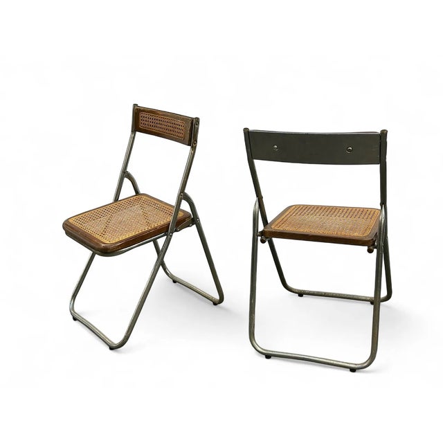 Mid-Century Modern Four MCM Industrial Cane Mid Century Folding Chairs For Sale - Image 3 of 10