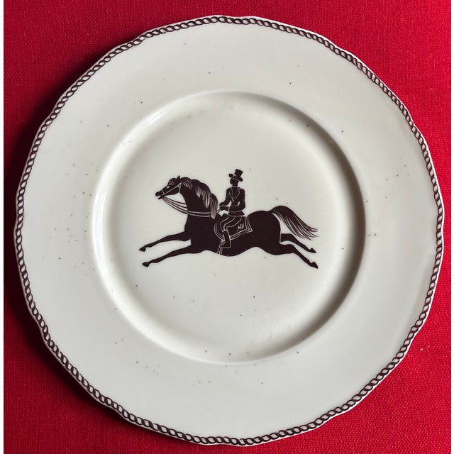 Art Deco Large French Paris Porcelain Art Deco Charger Plate With Equestrian Silhouette of Horse & Rider Manner of Gio Ponti Signed Primavera For Sale - Image 3 of 6