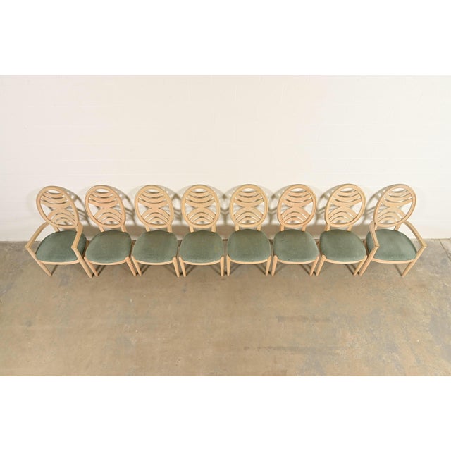 1980s Henredon Modern Art Deco Carved Oak Dining Chairs, Set of Eight For Sale - Image 5 of 16