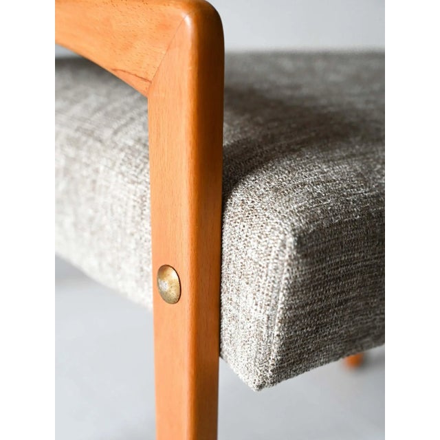 Vintage Scandinavian Oak Ottoman with Grey Upholstery, 1960s For Sale - Image 4 of 7