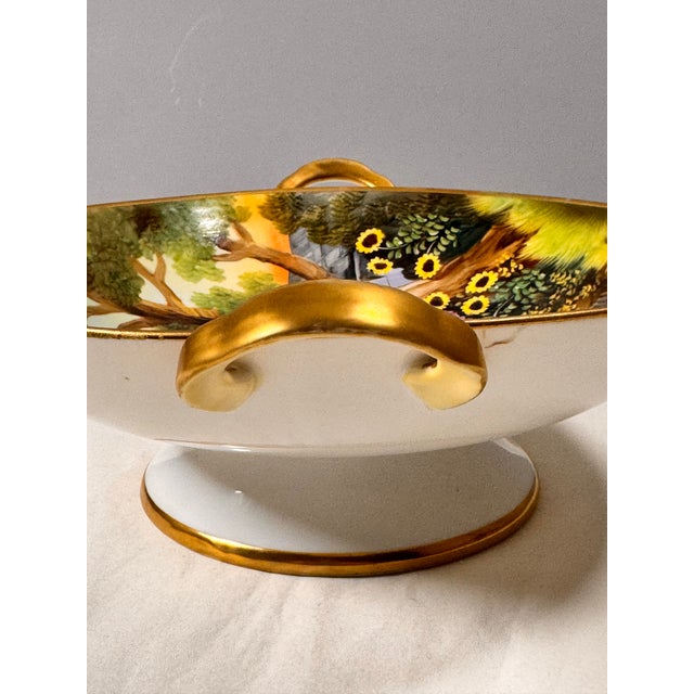 Antique Hand-Painted Nippon Scenic Handled Bowl, Green Wreath Mark, 9.75″ For Sale - Image 9 of 11