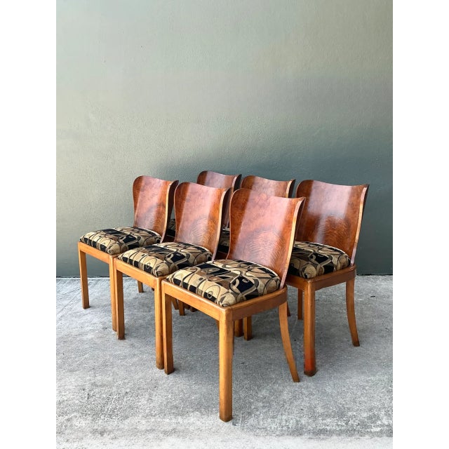 Vintage Art Deco Style Burl Wood Dining Chairs - Set of 6 For Sale - Image 4 of 12