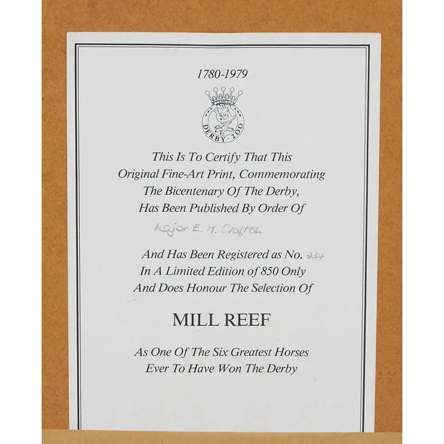 Printmaking Materials Mill Reef Winner of the Derby Stakes 1971 by Susan Crawford Provenance: The Susie Hilfiger Collection For Sale - Image 7 of 8