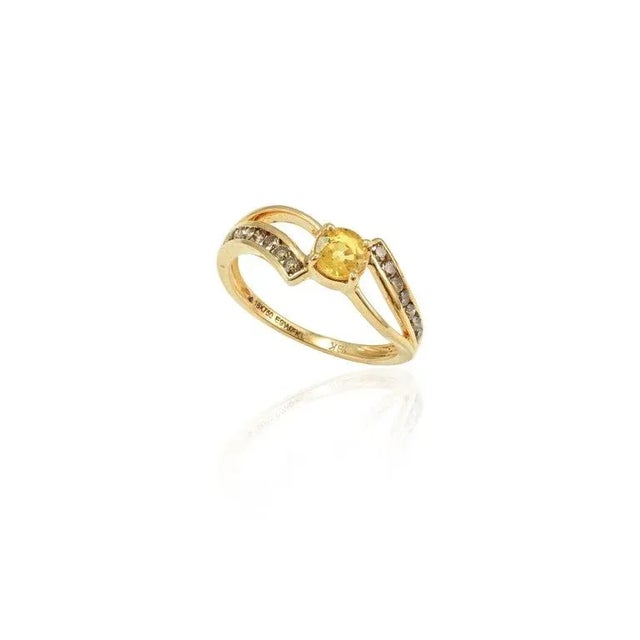 Art Deco Round Cut Yellow Sapphire Diamond Bypass Ring in 18k Solid Gold Size 7 For Sale - Image 3 of 14