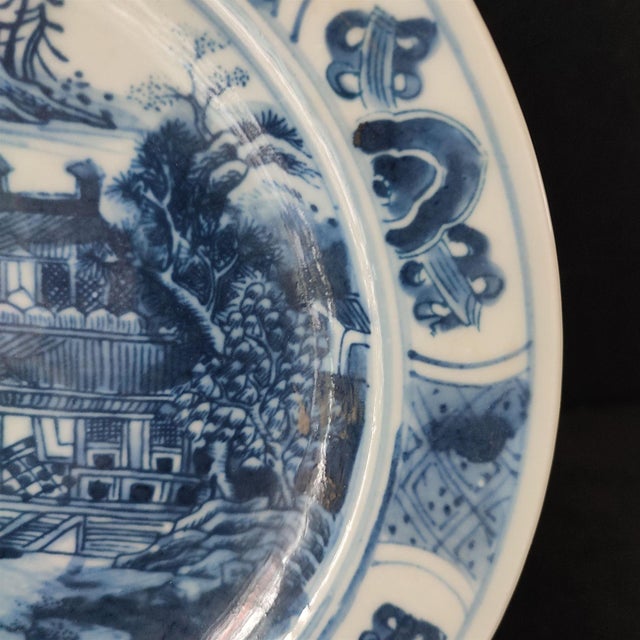 White Early 20th Century Chinese Ceramic Plate,Blue and White Porcelain Plate Hand Painted Landscape Pattern For Sale - Image 8 of 12